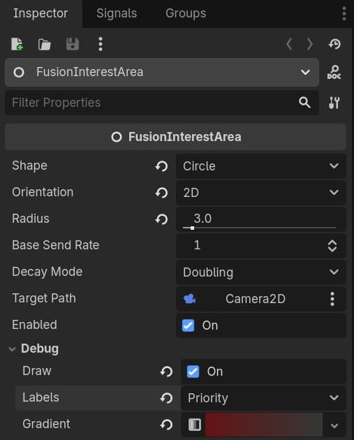 FusionInterestArea - インスペクター上の設定
