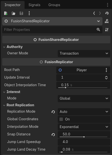 Player FusionSharedReplicator Settings