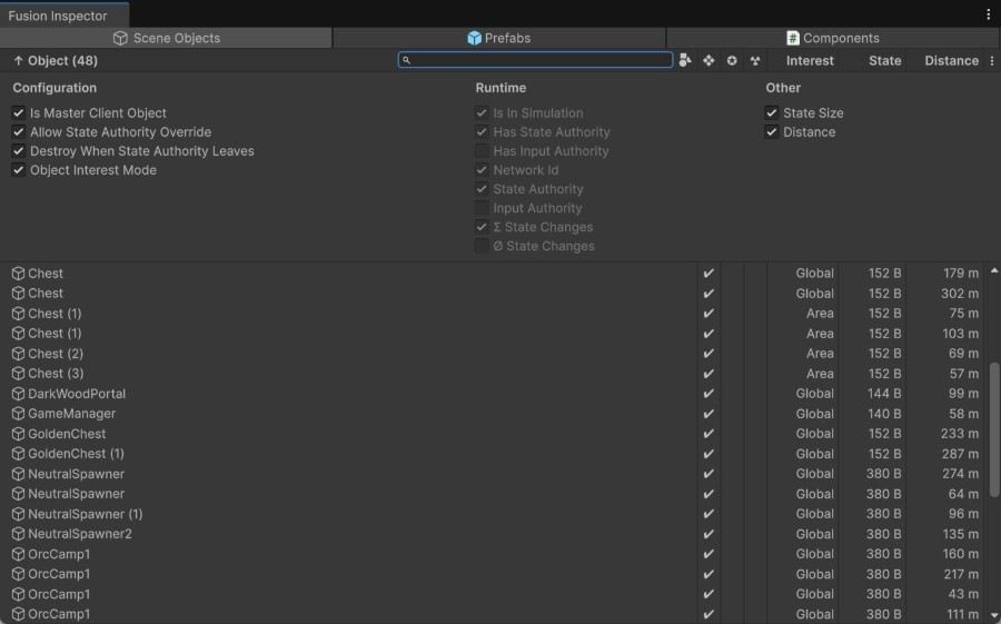Scene ObjectsビューのField Selectors