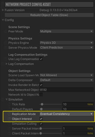 EventualConsistency and ObjectInterest enabled in NetworkProjectConfig