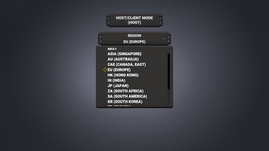 Region selection screen.