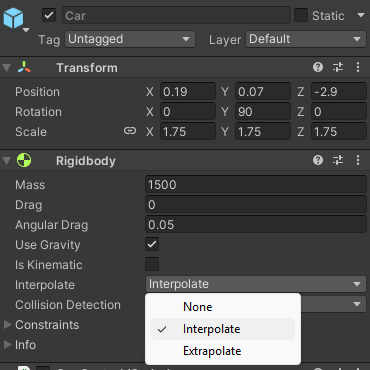 Setting the interpolation mode of the rigid body to Interpolate.