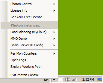 Photon Server: Photon Control menu