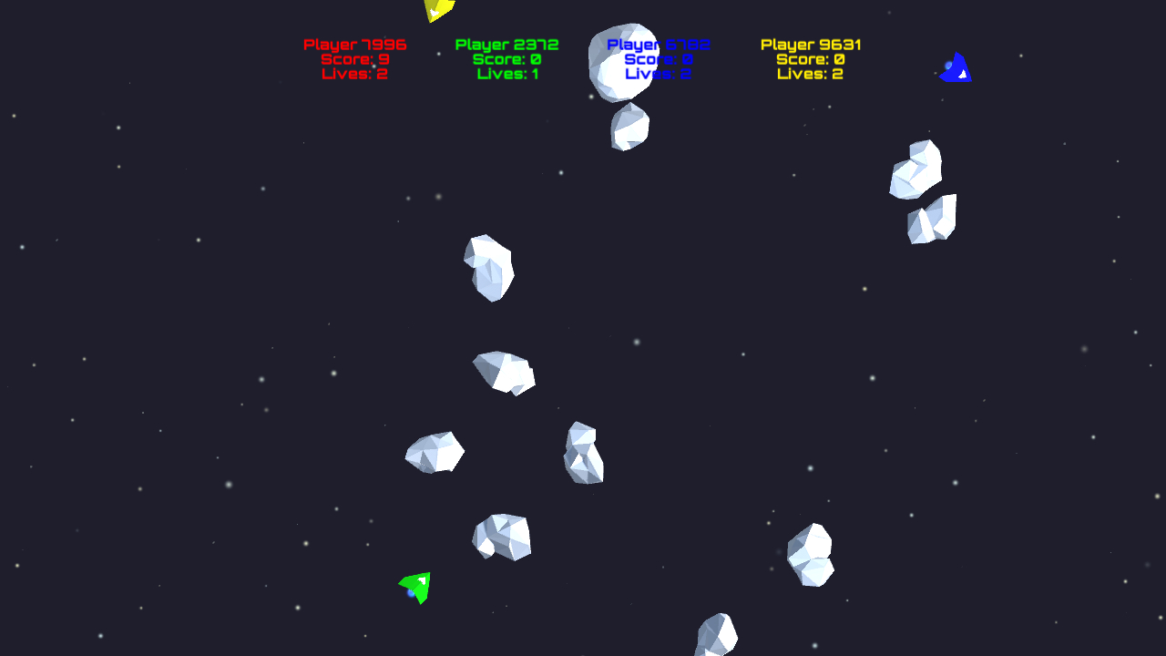 Screenshot of the ported Asteroids demo