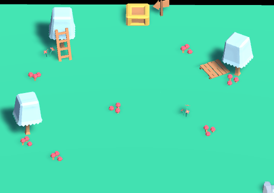 一つのキャラクターがHFSMによって制御され、もう一つのキャラクターはGOAPによって制御されます。 キャラクターの目的は、宝石を箱に入れることです