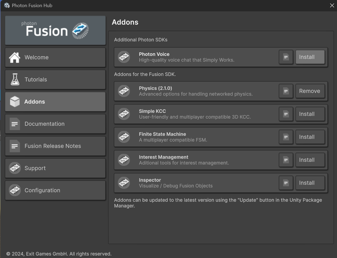 Open the Addons tab in the Fusion Hub.