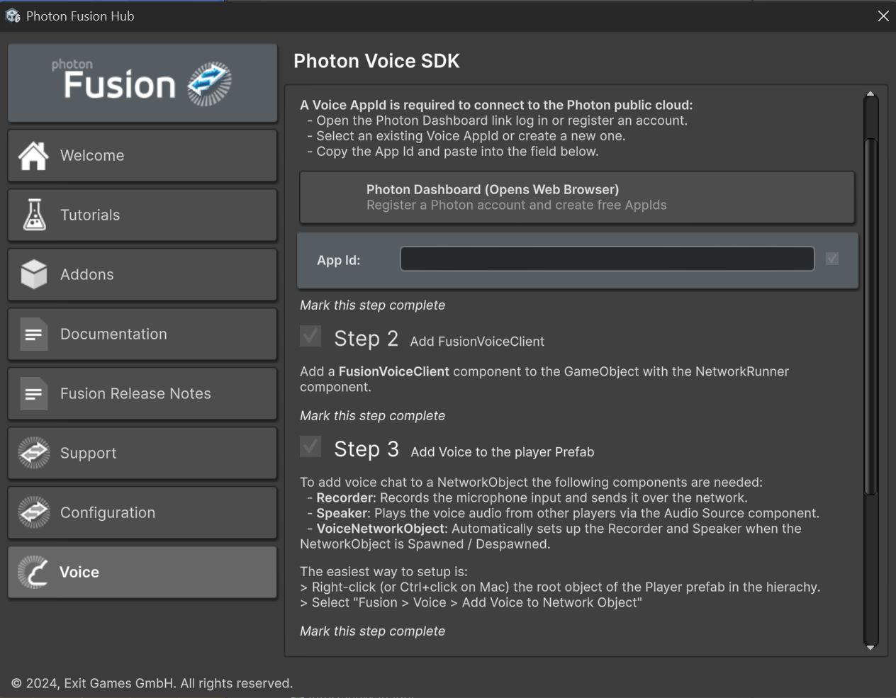 Finish the setup in the Voice tab.
