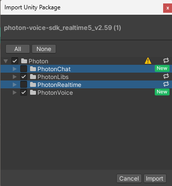 Disable import of Photon Realtime and Photon Chat.